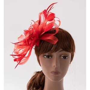 Elegant Women’s Sinamay Fascinator Hat with Headband Bridal, Tea Party, Red Hat